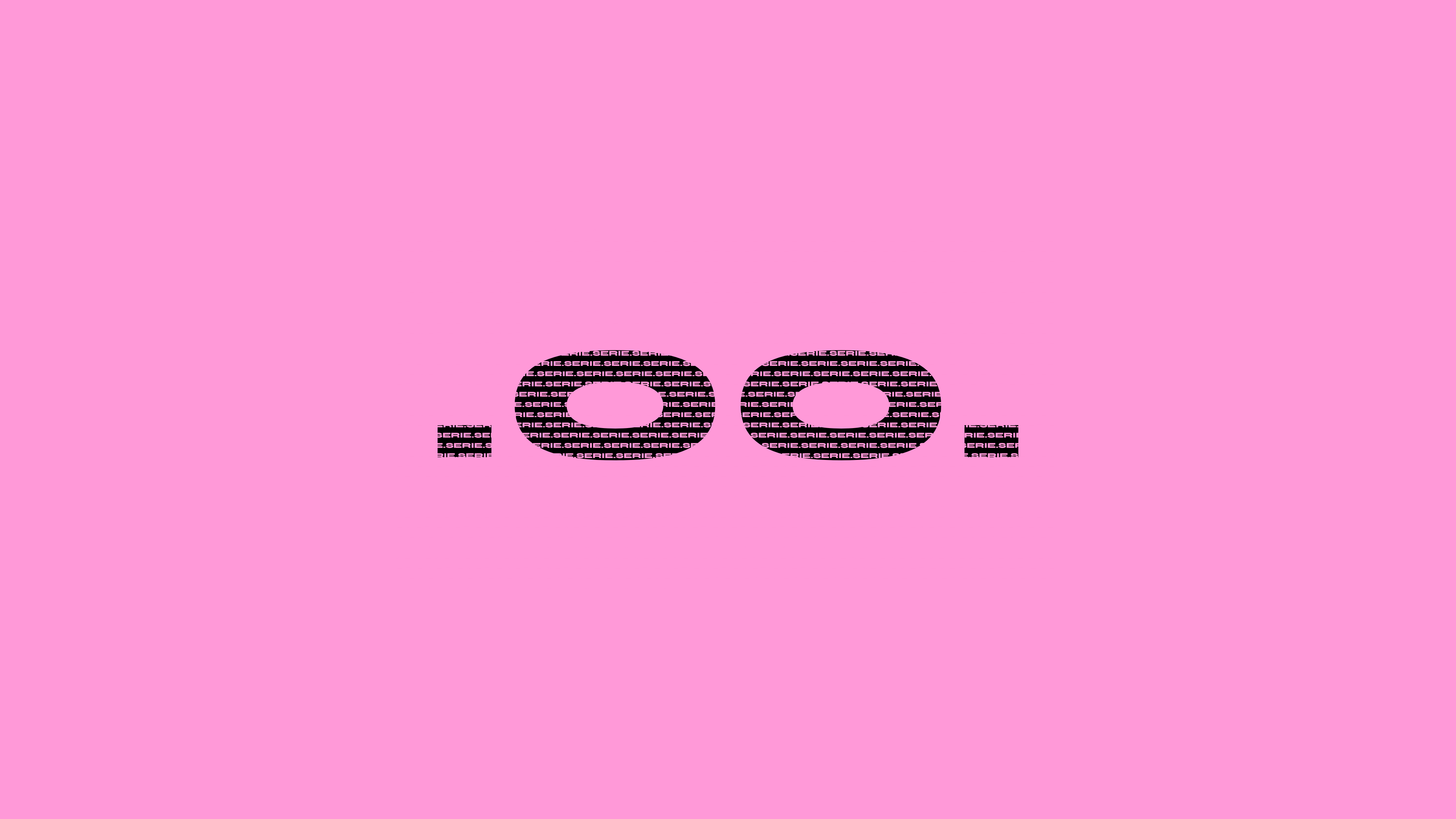 Typo-Grafik "SERIE. 00." in Syne ExtraBold, schwarze Schrift mit Wortmuster "SERIE." als Textur, auf rosafarbenem Hintergrund. FINESTBOY Markenelement.